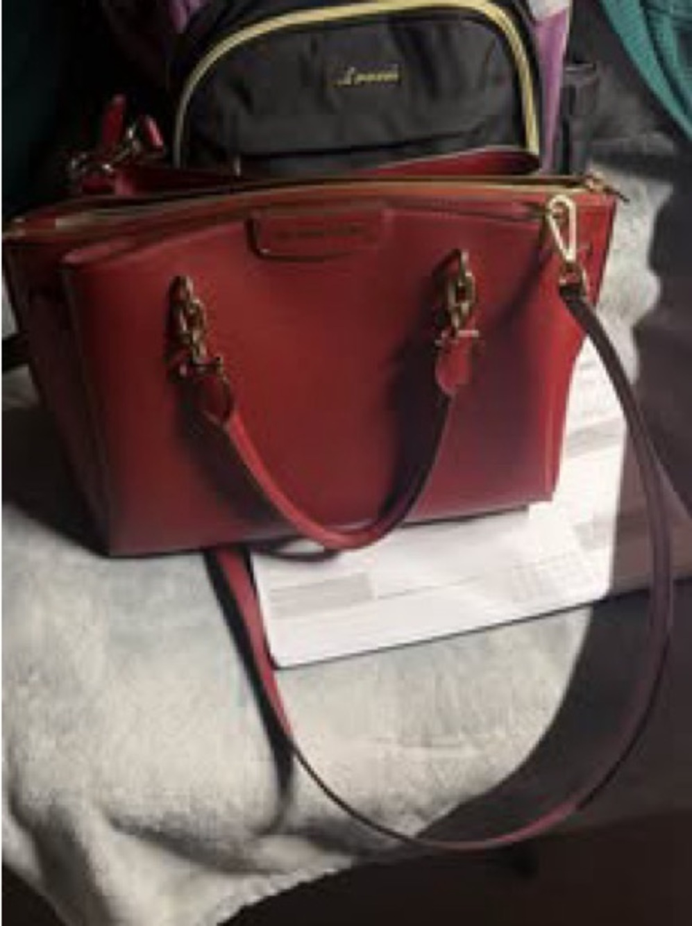 Michael Kors Red Leather Satchel with Gold-Tone Hardware